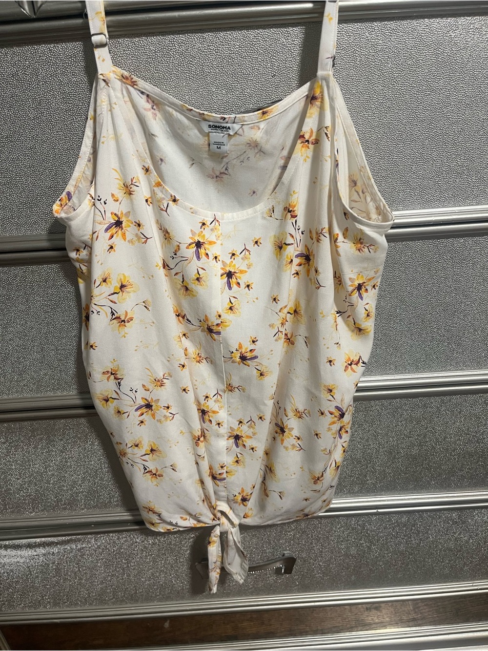 Sonoma White Floral Tie-Front Tank with Yellow & Purple Accents